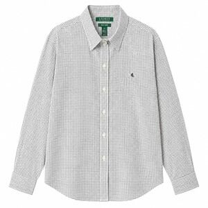 NWT$ LRL Ralph Lauren Button Front Top Sz XL Black White Check Monogram Logo